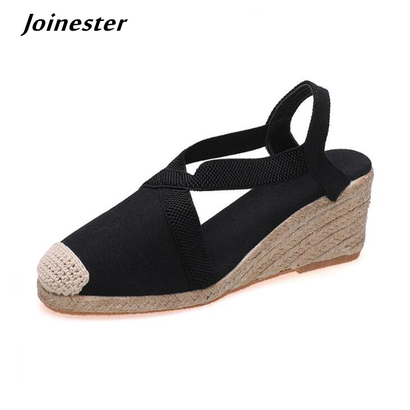 Espadrille Slip On - Damen-Sandalen mit geflochtenem Zehenbereich und Slingback-Keilabsatz,