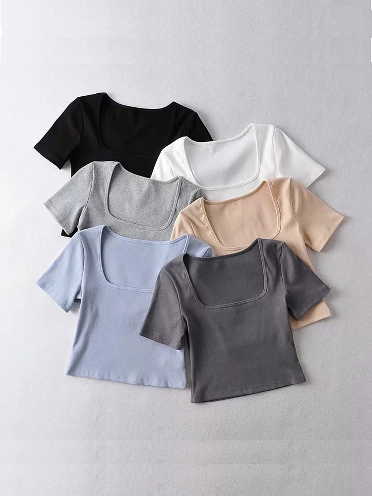 Shirt Camp Collar - Geripptes Crop-T-Shirt für Damen mit quadratischem