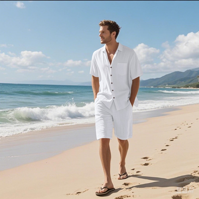 Linen Shirt Breathable - Herren-Set aus Leinenmischung mit Camp-Kragen-Hemd und
