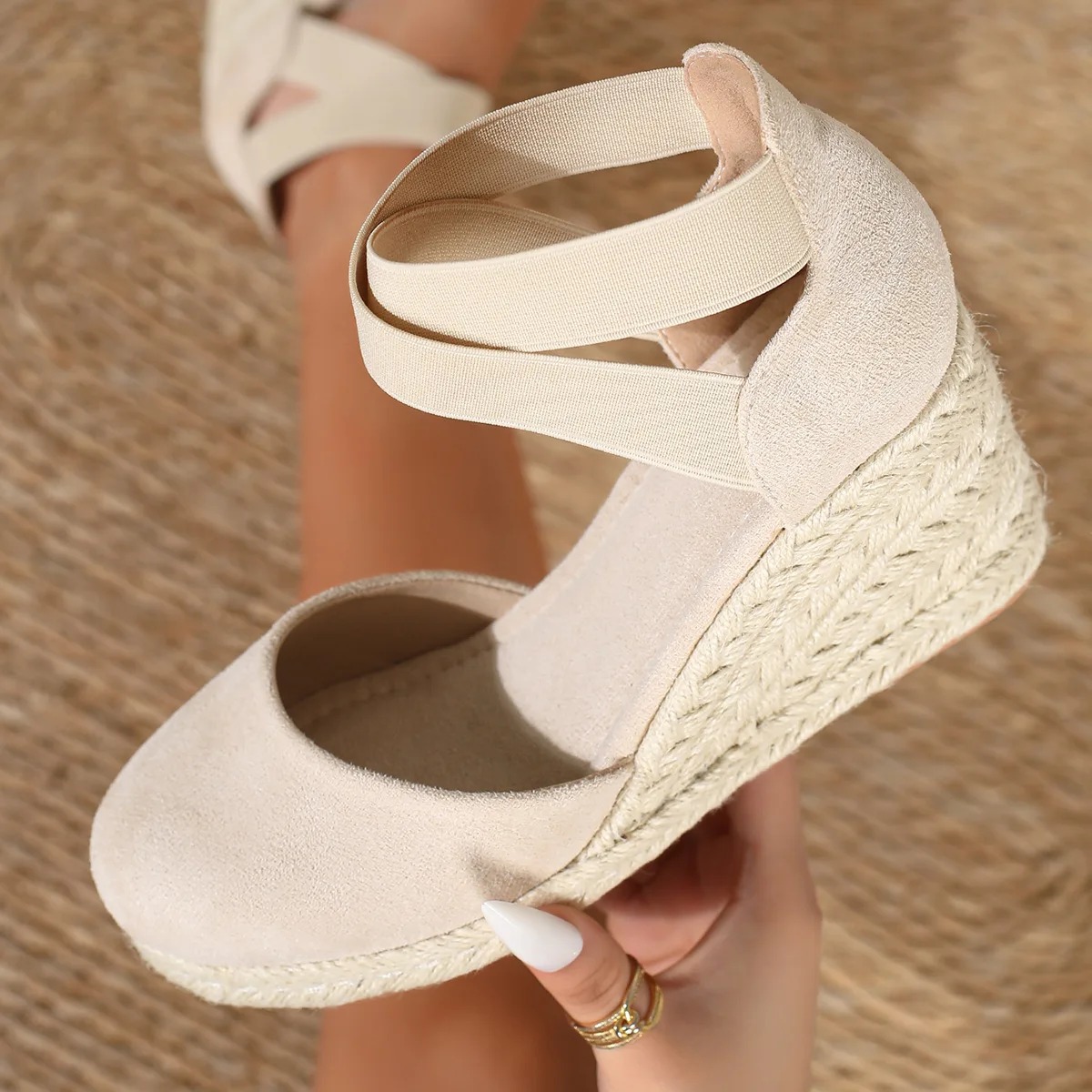 Espadrille Slip On - Cover Toe Damen Espadrille Keilsandalen mit