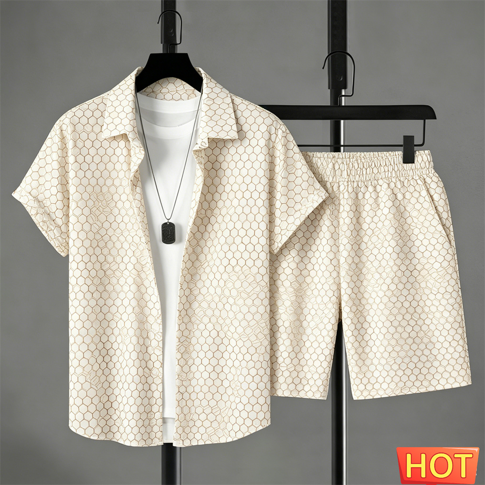 Shirt Camp Collar - Sommer-Outfit Herren Hemd-Set Farbverlauf Freizeit-Hemd-Set Einfarbiges