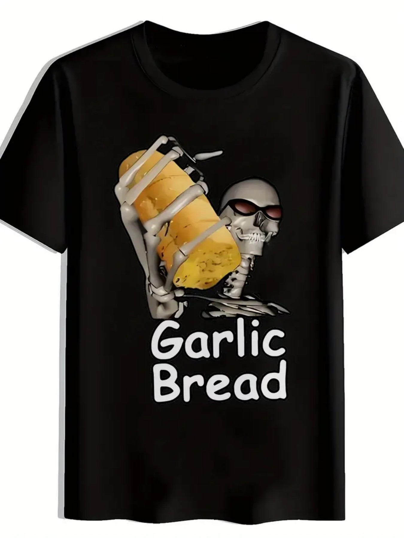 Tee Graphic Print - Lustiges Herren-T-Shirt mit Knoblauchbrot- und Totenkopf-Print