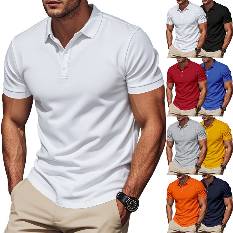 Polo Shirt Pique - Lässiges Slim-Fit Hemd Kurzarm Weiß Knopfleiste