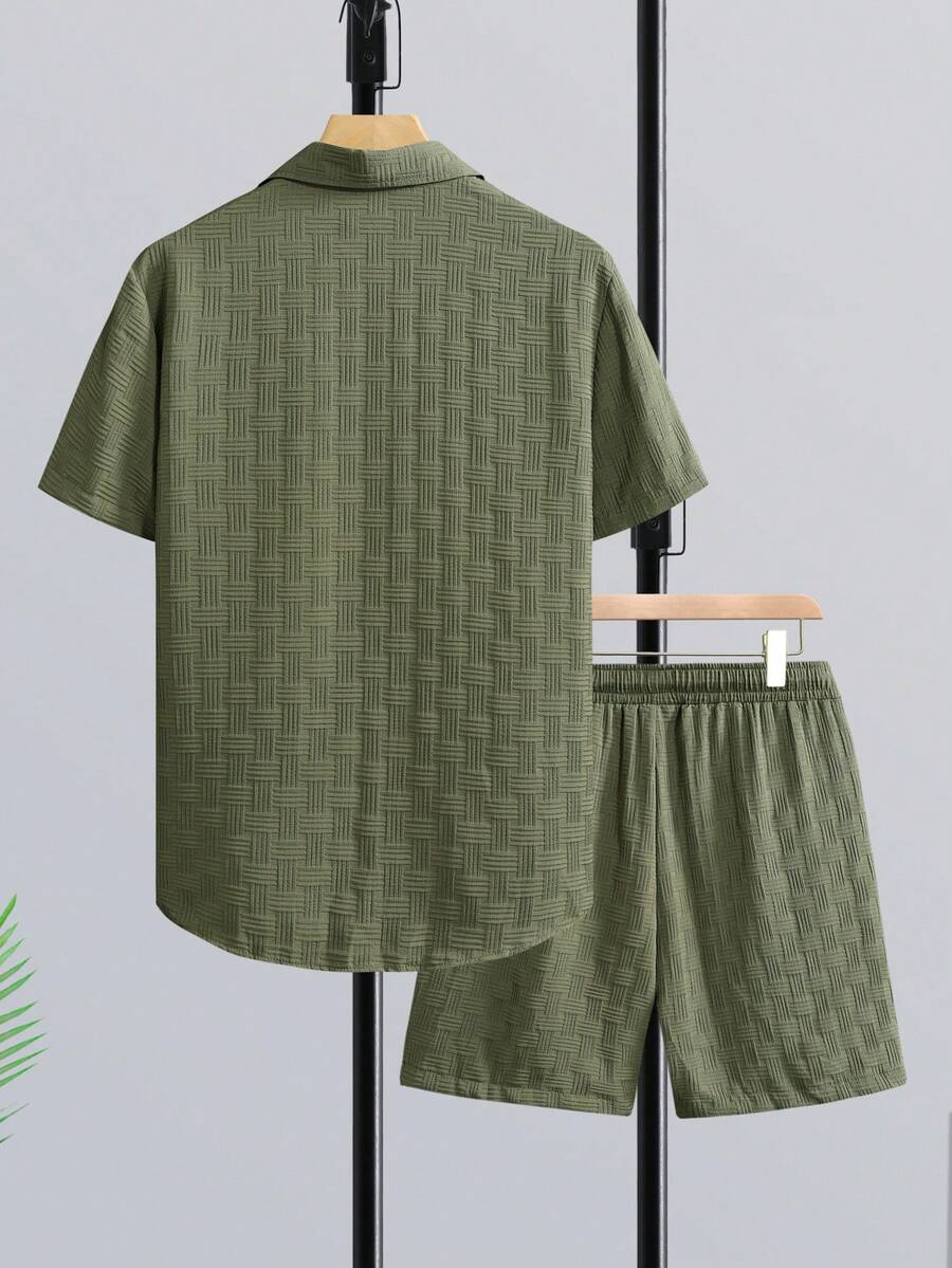 Short Linen Drawstring - Genlund Herren Urlaubs-Set: Gestreiftes Hemd &