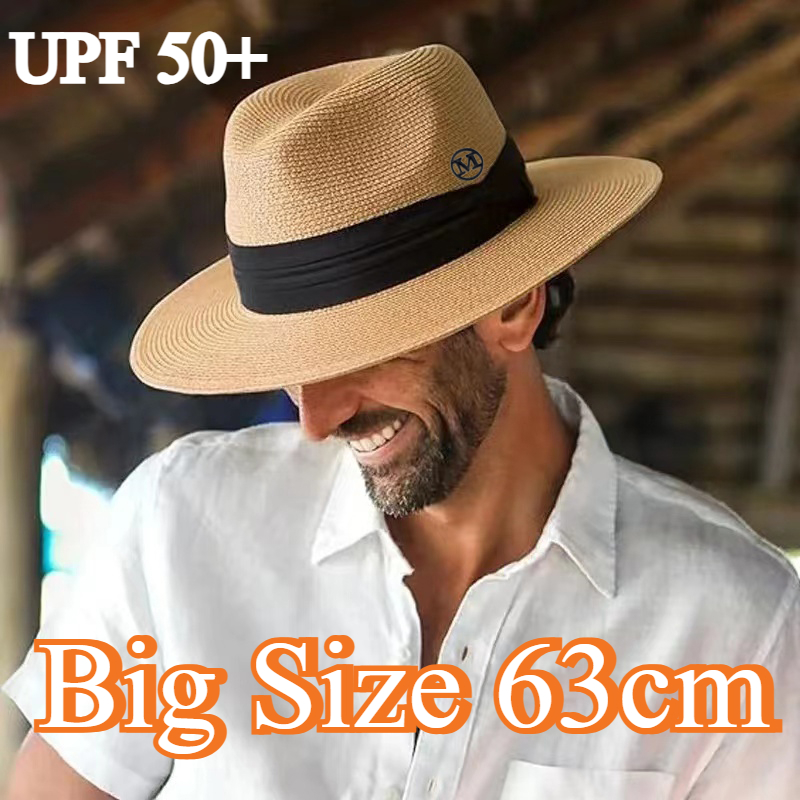 Bucket Hat Straw - Großer XL 63cm Reise-Panama-Jazz-Strohhut Sommer-Sonnenhüte für