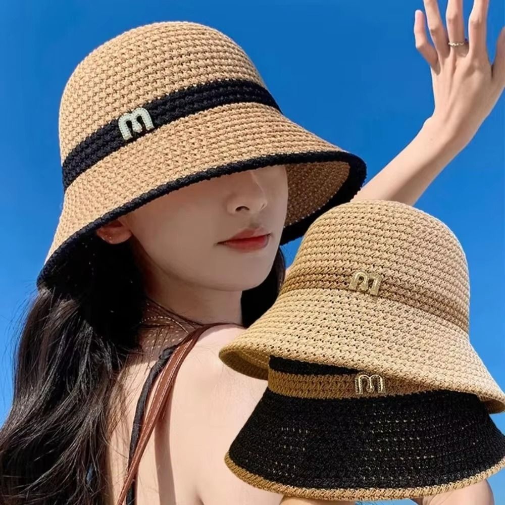 Bucket Hat Straw - Mode Elegante Bogen Fischer Hut UV