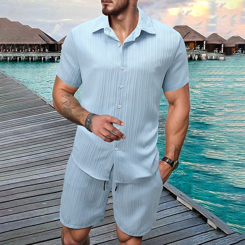 Shirt Camp Collar - 2026 Neues Herren-Set: Vertikal geknittertes Revers-Kurzarmhemd