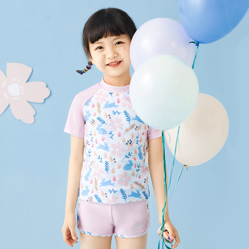 Swim Trunk Quick Dry - Zweiteilige wasserdichte Sport-Strand-Badeshirt-Badehose für Mädchen, kurzärmelig,