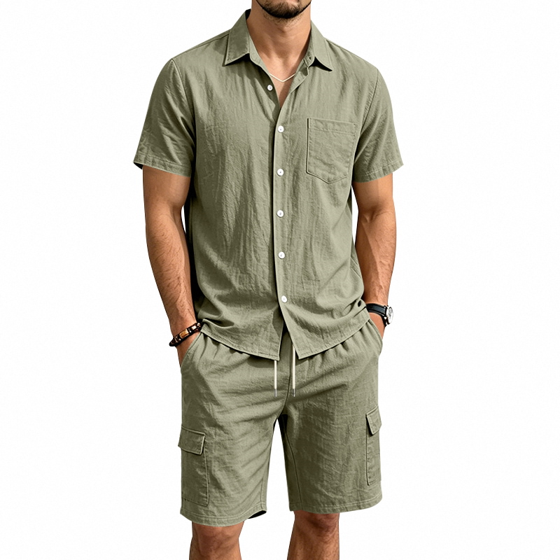 Linen Shirt Breathable - Herren Sommer Amerikanisches Leinen Zweiteiler Set