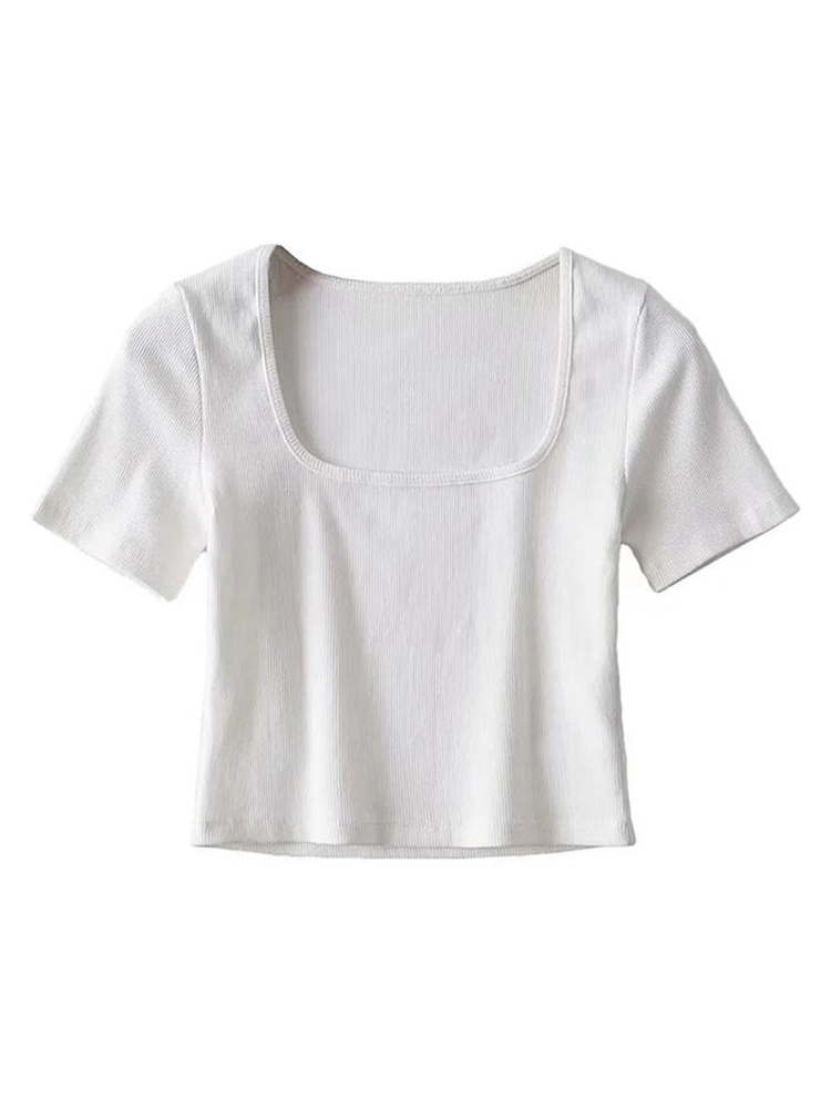 Geripptes Crop-T-Shirt für Dam – Shirt Camp Collar Bewertung und Preis