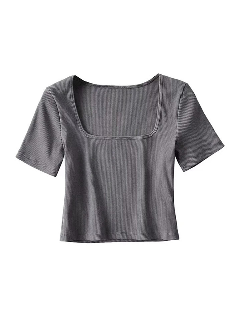 Geripptes Crop-T-Shirt für Dam – Shirt Camp Collar Bewertung und Preis