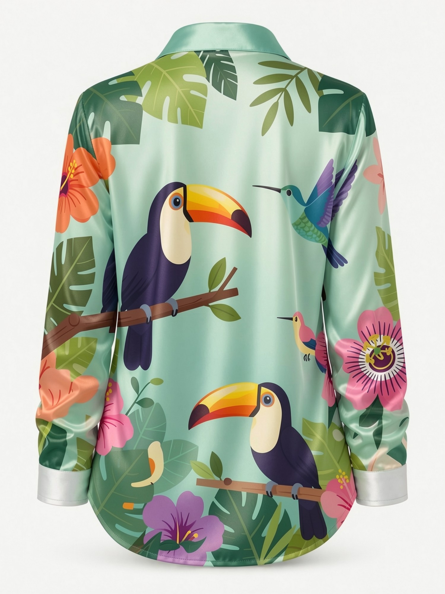 Mintfarbenes Tukan-Satin-Knopf – Resort Shirt Floral Bewertung und Preis