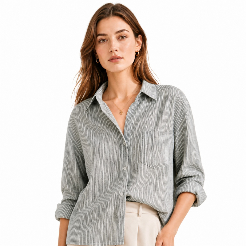 Japanischer grau-weiß gestreif – Linen Shirt Breathable Bewertung und Preis
