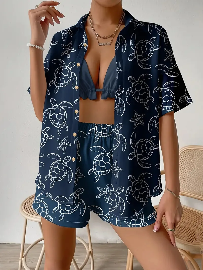 Mode Druck Strand Urlaub 2-tei – Shirt Camp Collar Bewertung und Preis
